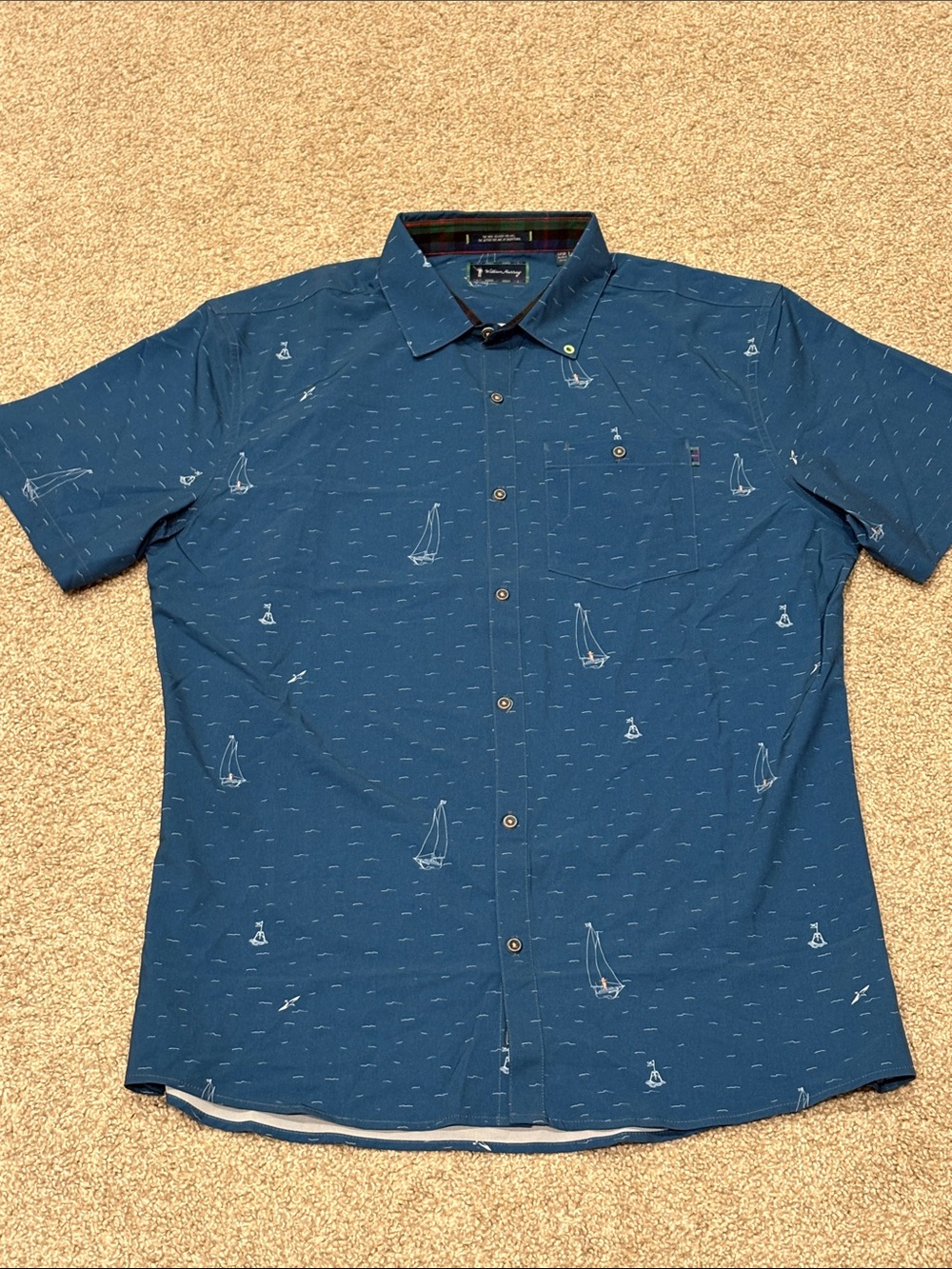 William Murray Golf Blue Short-Sleeve ‘What About Bob’ Print Button-Down Shirt